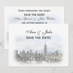 Dreamy Dk Grey NYC Skyline Save the Date H Invitation