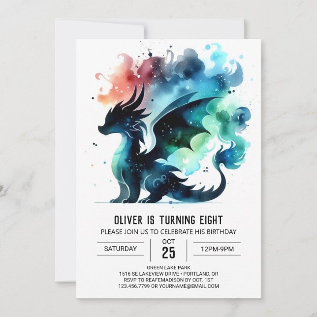 Dreamy Dragon Birthday Digital Invitation (Front)