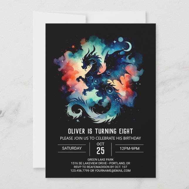 Dreamy Dragon Birthday Printable Invitation (Front)