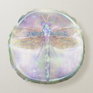 Dreamy Dragonfly “Messenger of Becoming Light” Round Cushion