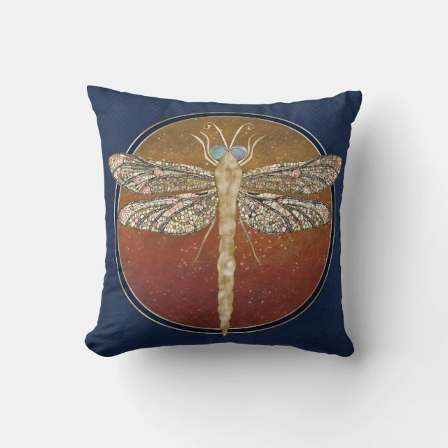 Dreamy Dragonfly “Messenger of Gilded Night” Cushion (Front)
