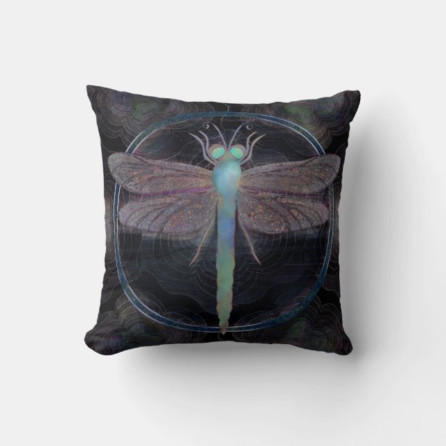 Dreamy Dragonfly “Messenger of Quantum Flight” Cushion (Front)