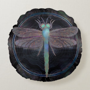 Dreamy Dragonfly “Messenger of Quantum Flight” Round Cushion
