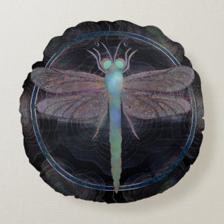 Dreamy Dragonfly “Messenger of Quantum Flight” Round Cushion