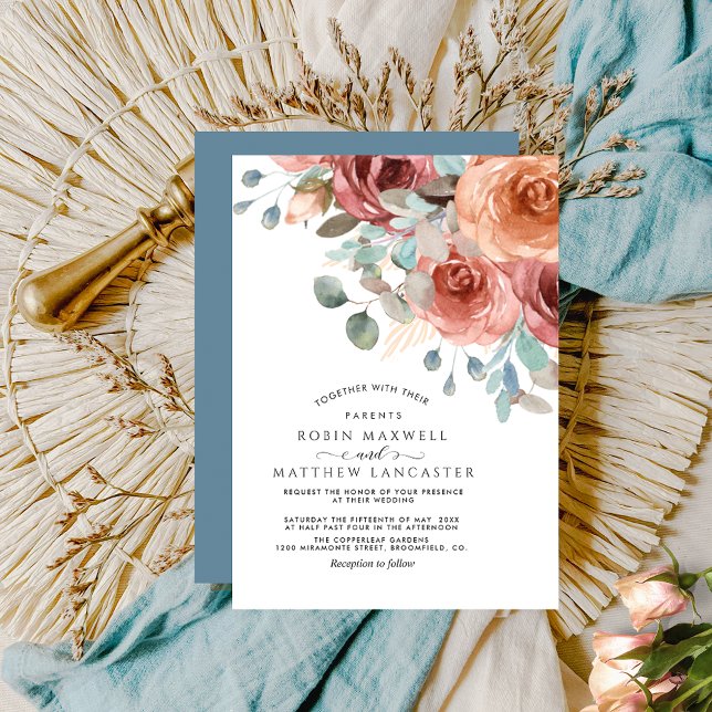 Dreamy Dusty Blue Ethereal Floral Wedding Invitation (Creator Uploaded)