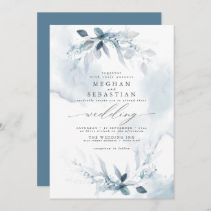 Dreamy Dusty Blue Foliage  Invitation