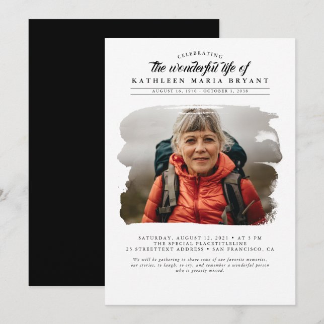 Dreamy Elegant Celebration of Life Funeral Photo Invitation (Front/Back)