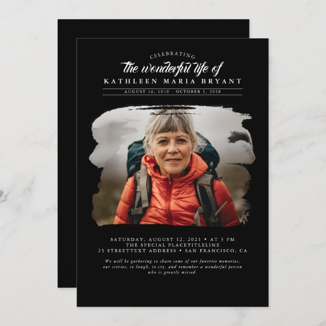 Dreamy Elegant Celebration of Life Funeral Photo Invitation (Front/Back)