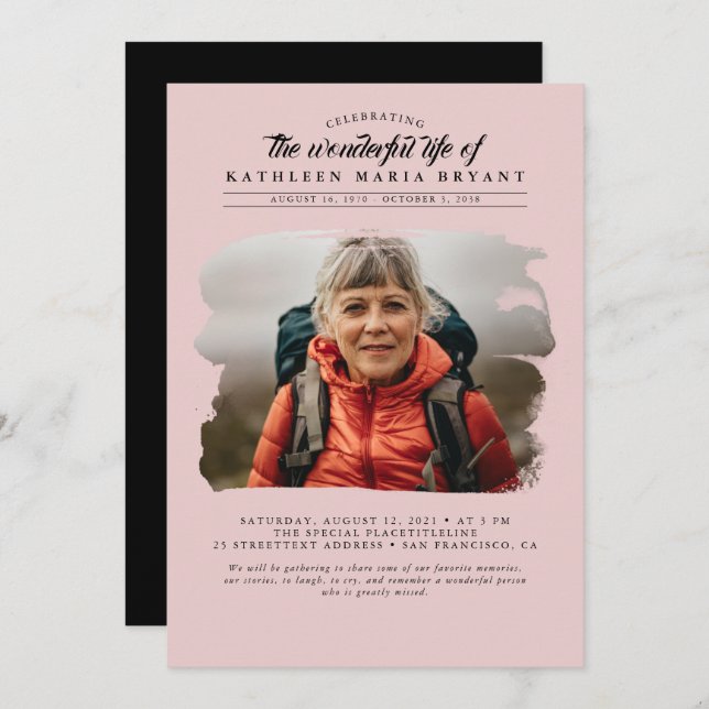 Dreamy Elegant Celebration of Life Funeral Photo Invitation (Front/Back)
