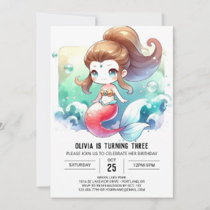 Dreamy Elegant Mermaid Birthday Invitation