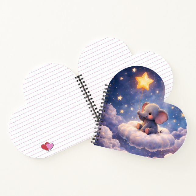 Dreamy elephant and midnight moon heart shaped spi notebook (Inside)