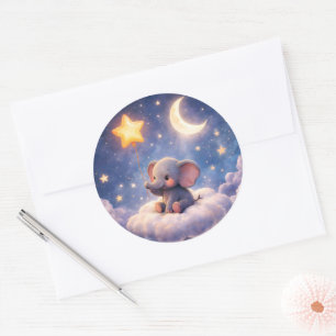 Dreamy elephant and midnight stars large round env classic round sticker