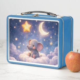 Dreamy elephant and stars light blue metal lunchbo lunch box