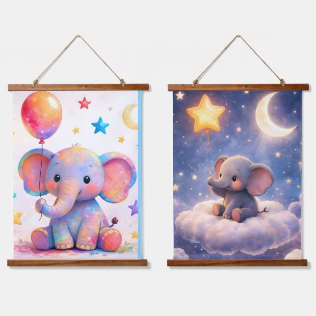 Dreamy elephant watercolour wall hanging du tapestry (Double)