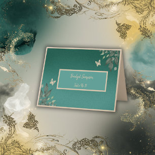 dreamy emerald green glitter wedding seating card