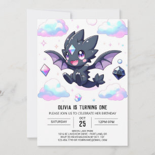 Dreamy Enchanted Dragon 1st Birthday Invitation