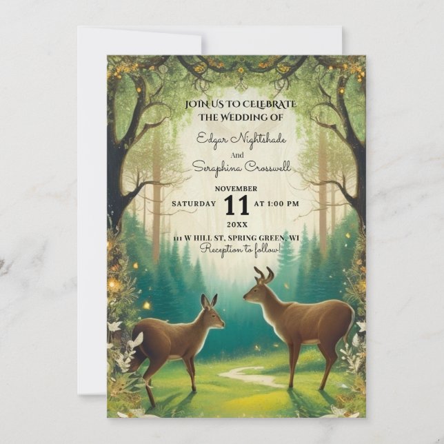 Dreamy Enchanted Forest Rustic Wedding Invitations (Front)