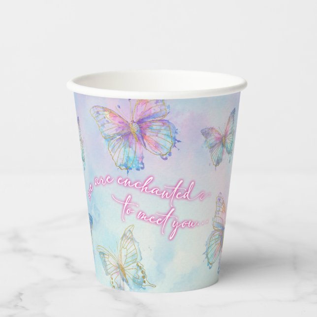 Dreamy Enchanted to Meet You Butterfly Baby Shower Paper Cups (Front)