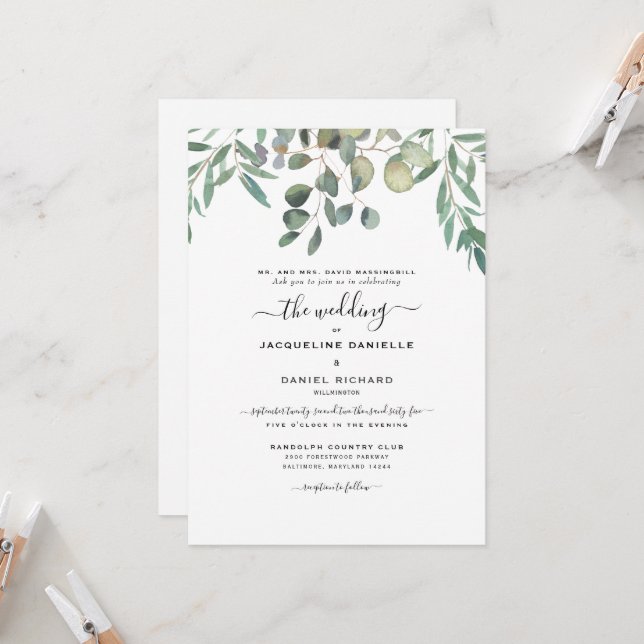 Dreamy Eucalyptus Foliage Simply Modern Wedding  I Invitation (Front/Back In Situ)