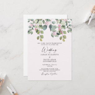 Dreamy Eucalyptus & Pink Rose Wedding Invitation