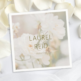 Dreamy Faded White Rose Photo Wedding Couple Names Napkin