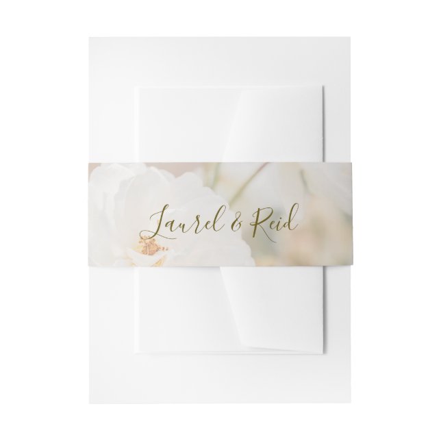 Dreamy Faded White Rose Photo With Names Wedding Invitation Belly Band (Front Example)