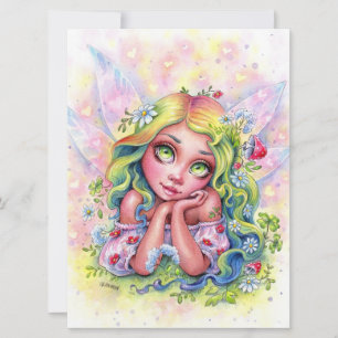 Dreamy Fae Cute Fairy Girl Fantasy Flower Art Card