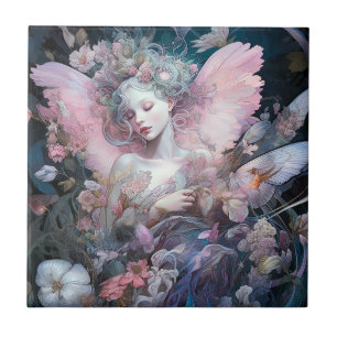 Dreamy Fairy Girl Pink Blue Fantasy Art Ceramic Tile