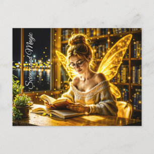 Dreamy fairy soft sweater glasses and books postcard
