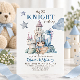 Dreamy Fairytale Dragon Blue Knight Baby Shower Invitation