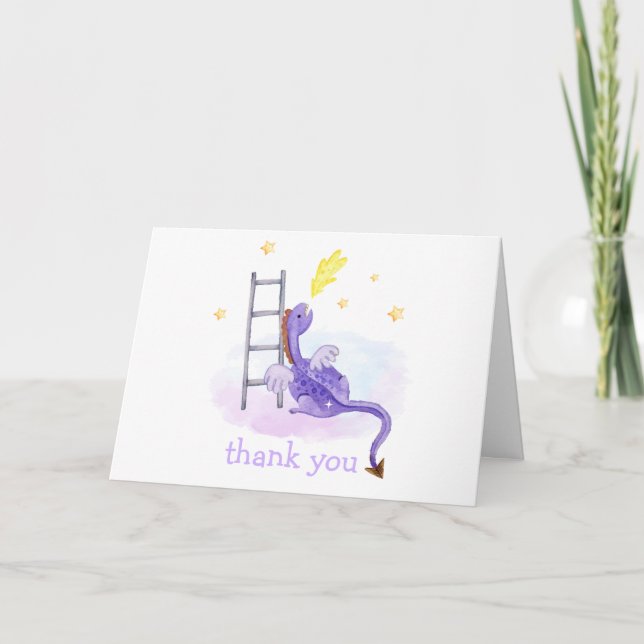 Dreamy Fairytale Dragon Cloud Stars Baby Shower  Thank You Card (Front)