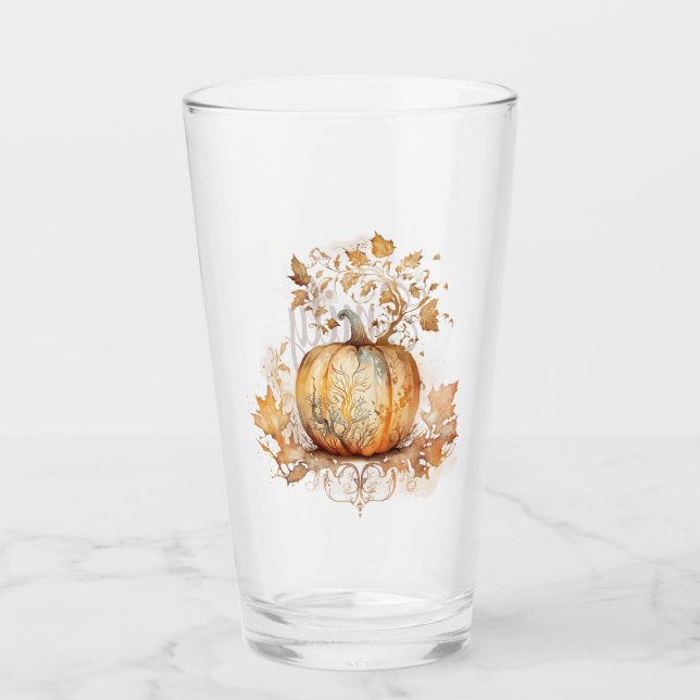 Dreamy fall decoration with pumpkin and leaves  glass (Front)