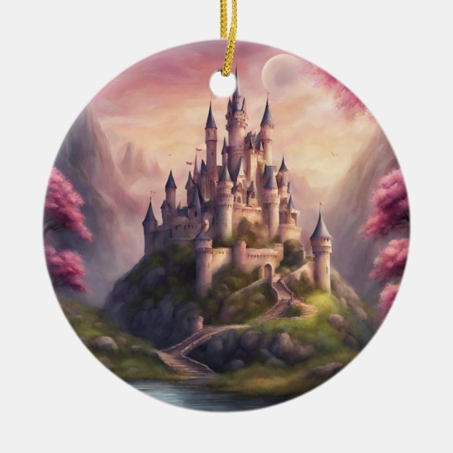 Dreamy Fantasy Castle Artwork Ceramic Ornament (Front)