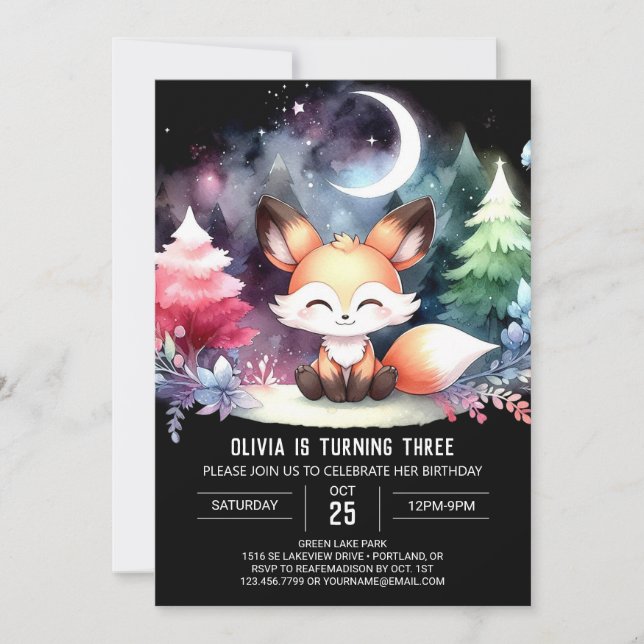 Dreamy Fantasy Fox Birthday Invitation (Front)