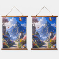 Dreamy Fantasy Landscape Tapestry – Mountains & Bl