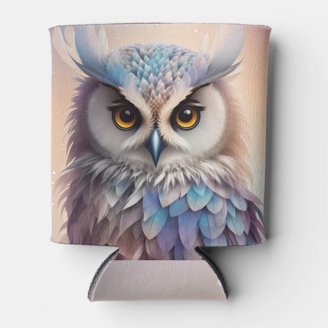 Dreamy Fantasy Owl Soft Pastel Colours Can Cooler (Front)