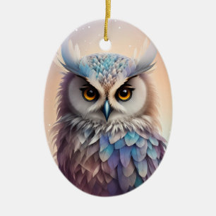 Dreamy Fantasy Owl Soft Pastel Colours Ceramic Ornament