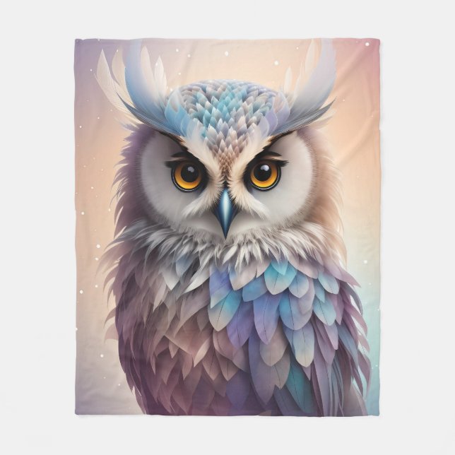 Dreamy Fantasy Owl Soft Pastel Colours Fleece Blanket (Front)