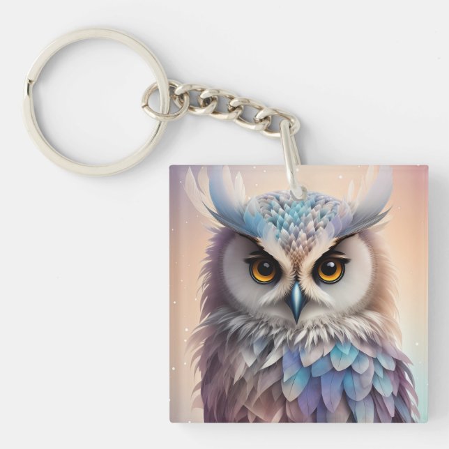 Dreamy Fantasy Owl Soft Pastel Colours Key Ring (Front)
