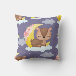 Dreamy Fawn on a Crescent Moon Cushion