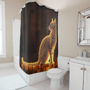 Dreamy feline art gold cat portrait lovely pets shower curtain