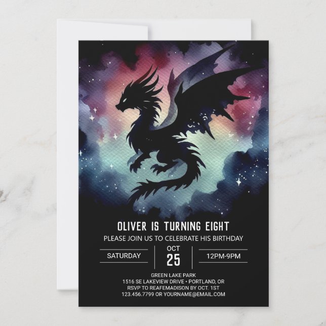Dreamy Fiery Dragon Birthday Customisable Invitation (Front)
