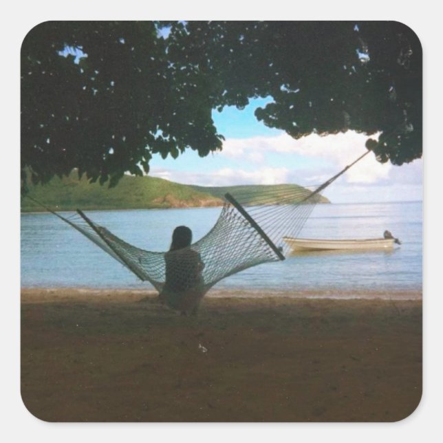 Dreamy Fiji Beach Landscape  Square Sticker (Front)