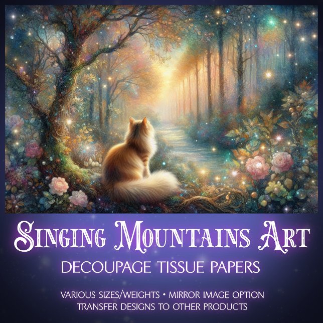 Dreamy Floral Cat in the Woods Fantasy Decoupage  Tissue Paper (Creator Uploaded)