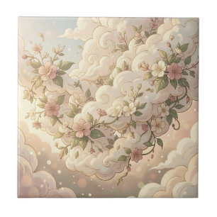 Dreamy Floral Clouds Cherry Blossom Ceramic Tile