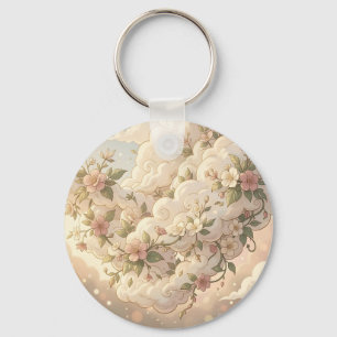 Dreamy Floral Clouds Cherry Blossom Key Ring