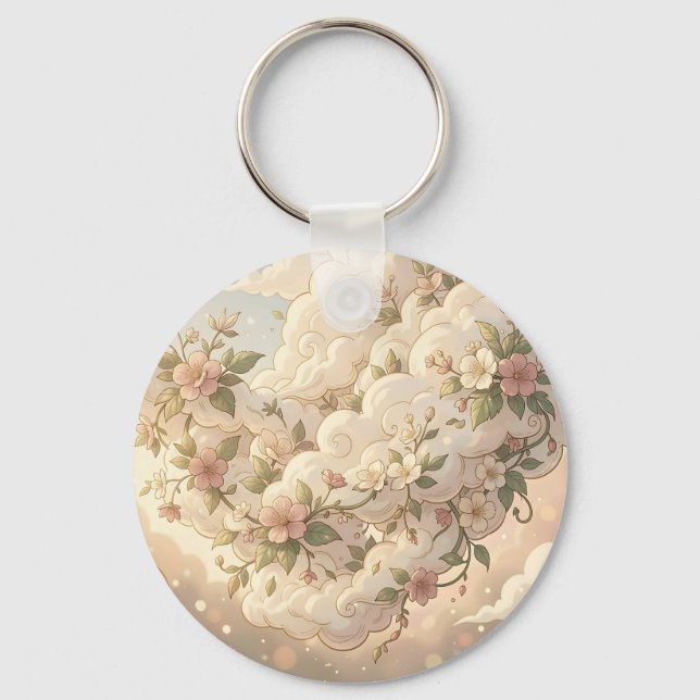 Dreamy Floral Clouds Cherry Blossom  Key Ring (Front)