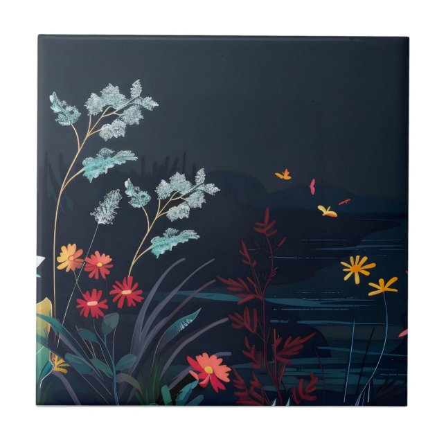 Dreamy Floral Landscape 2 Ceramic Tile (Front)