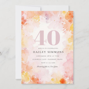 Dreamy Floral Pastel 40th Birthday Party Invitation
