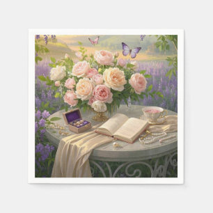Dreamy Floral sanctuary bathed golden hour light Napkin